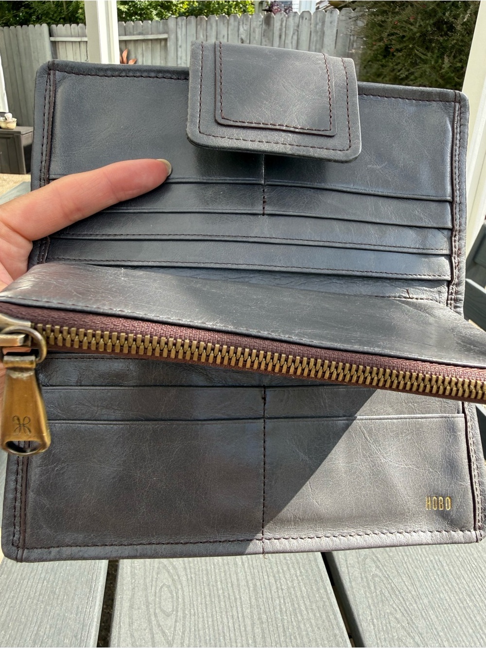 HOBO Grey Leather Snap Trifold Wallet - Picture 10 of 10